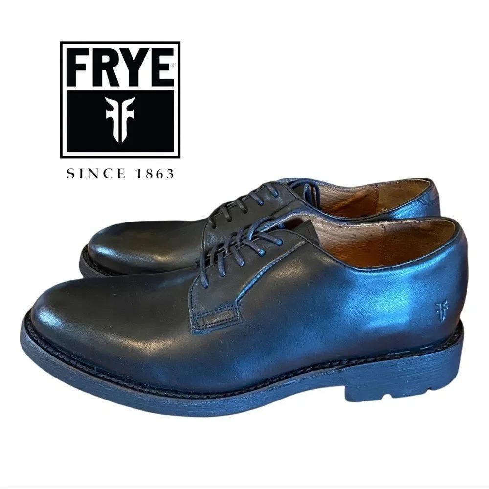 New in Box FRYE Men's "Bowery Oxford" Black Leather Shoes 7.5 7.5M
